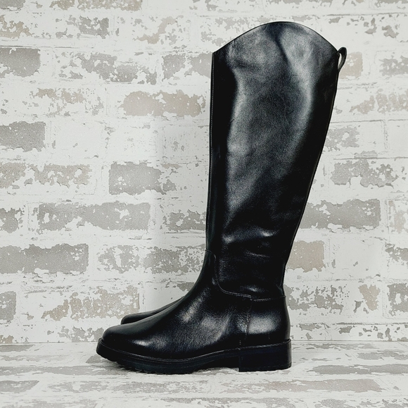 NEW Nordstrom Oliver Black Leather Slip On Block Heel Riding Boots M305 - Picture 1 of 12